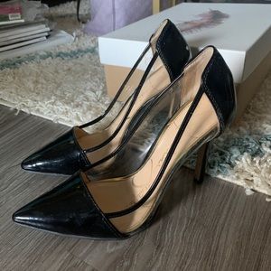 Black patent leather heels